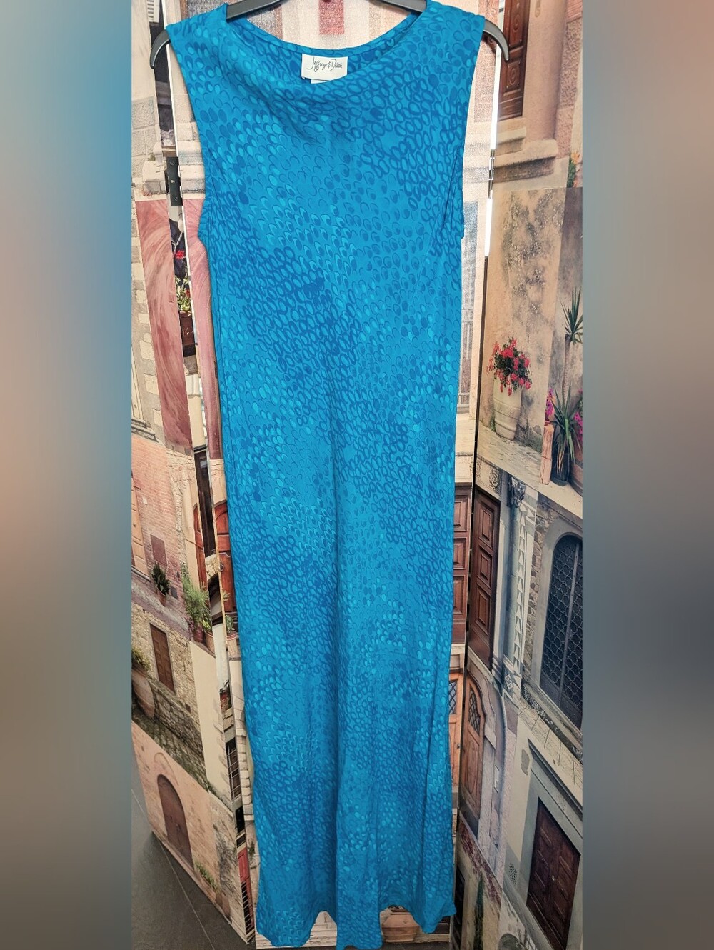 Women’s Aqua Blue Patterned Maxi Dress